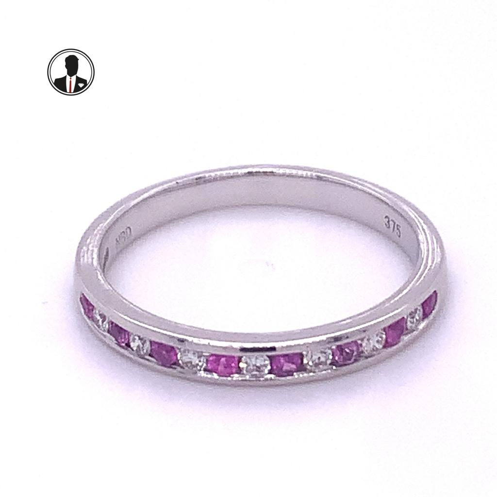 9kt White Gold 0.10ct/0.15ct Pink Sapphire/Diamond Half Eternity Ring