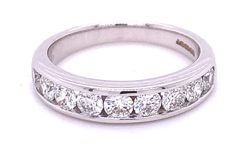 9 Stone Channel Set Half Eternity Ring 18K White Gold 1.00ct 1