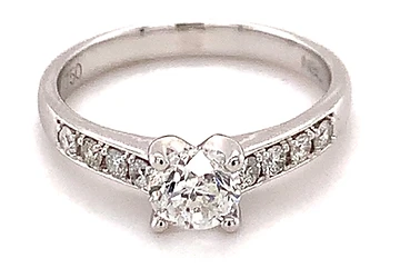 Solitaire Ring with Diamond Shoulders, 9kt, 18kt, Plt, 0.30ct-100ct