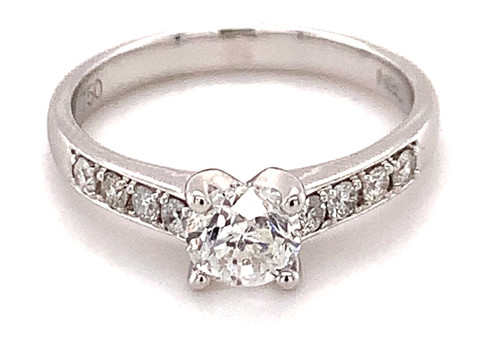 Solitaire Ring with Diamond Shoulders, 9kt, 18kt, Plt, 0.30ct-100ct 1