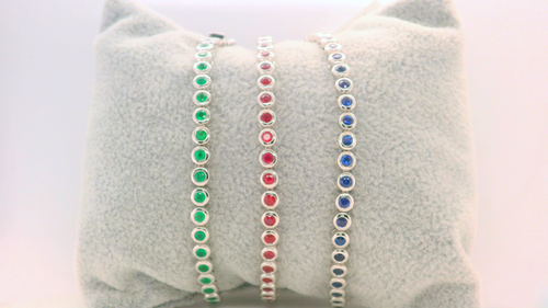 Gemstone Rub-Over Tennis Bracelet 9KW 1