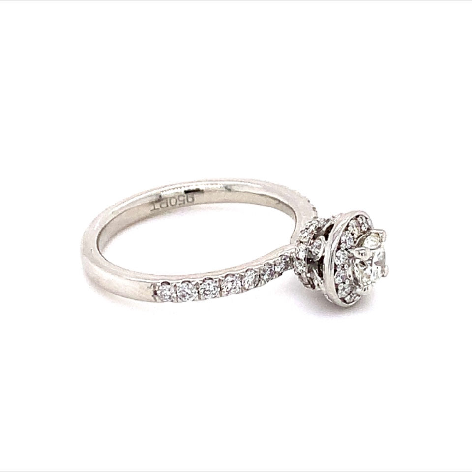 Thumbnail: Platinum Diamond Halo and Shoulders Solitaire 0.93ct