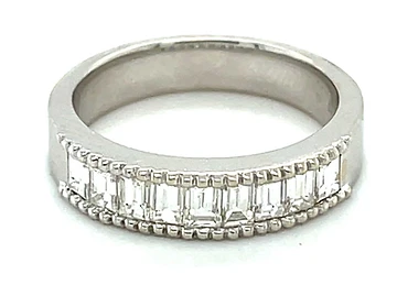 9 Stone Baguette Diamond Ring 18K White Gold 0.96ct