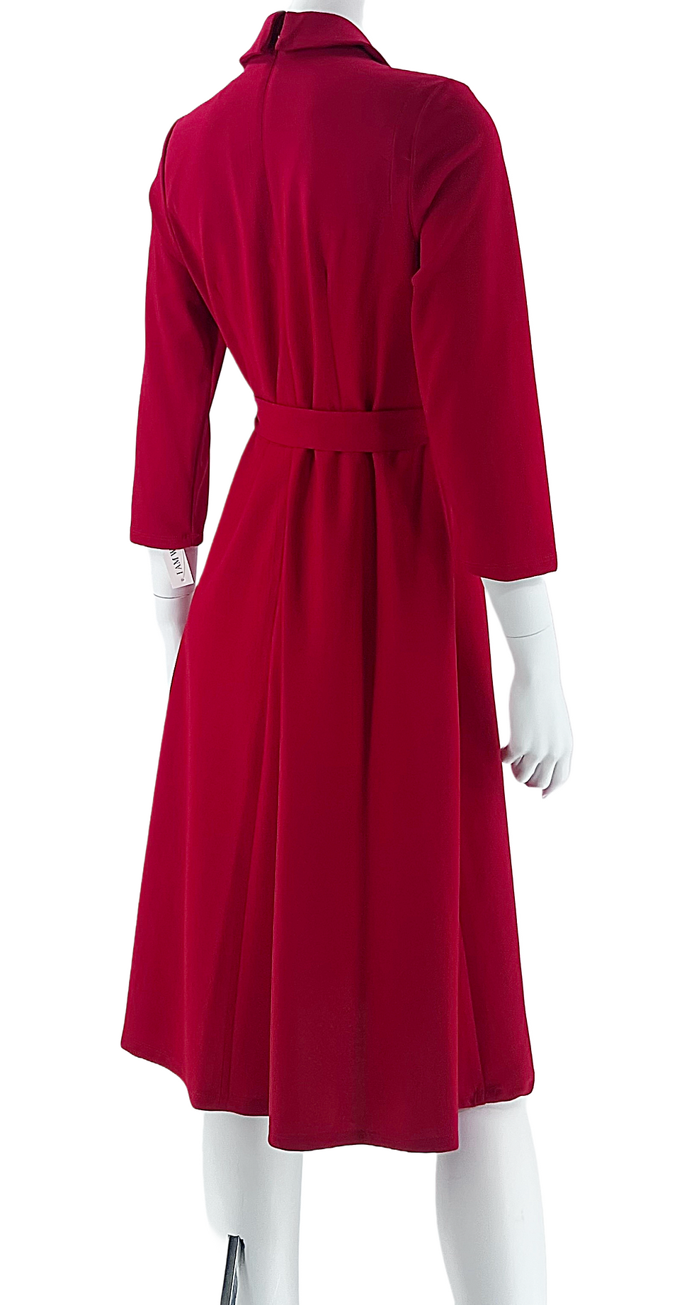 Thumbnail: Elegant Red Midi Dress with Tie Waist and Gold Buttons