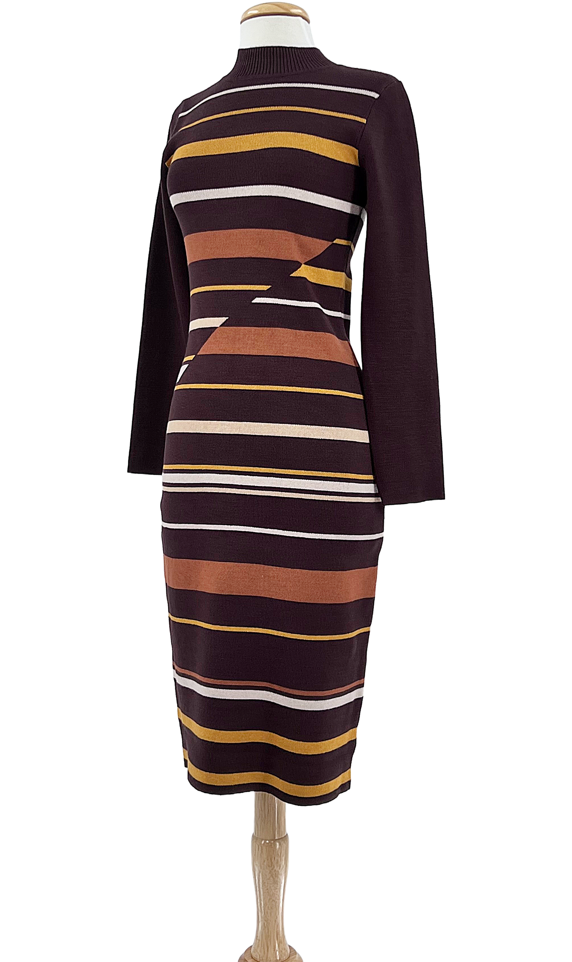 Fall Stripes Turtleneck Midi Dress in Plum