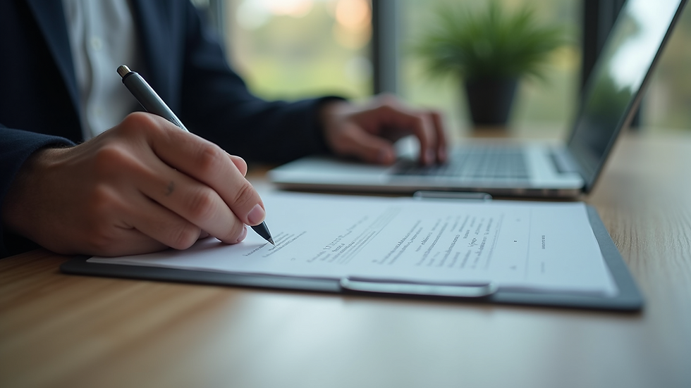 Eye-level view of a finance student working on a CV with a laptop