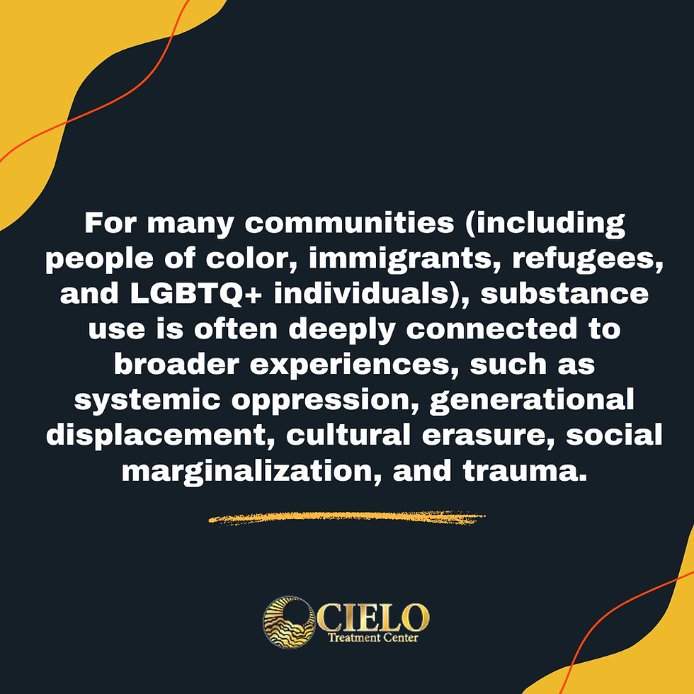 Community-focused drug addiction treatment Portland Oregon graphic highlighting how trauma, oppression, and identity shape recovery experiences