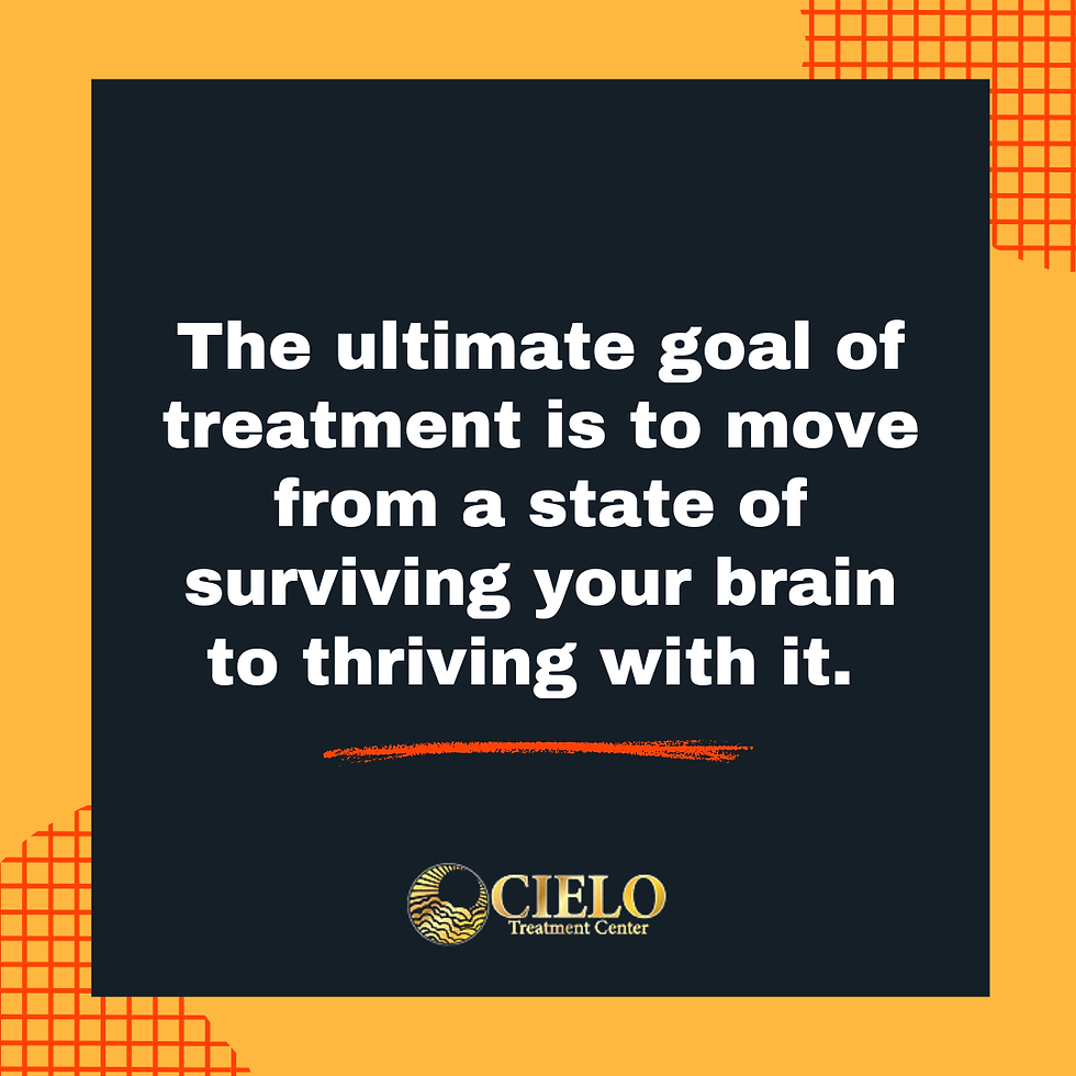 A graphic image with an ADHD and addiction treatment Portland Oregon statement about moving from surviving your brain to thriving in recovery