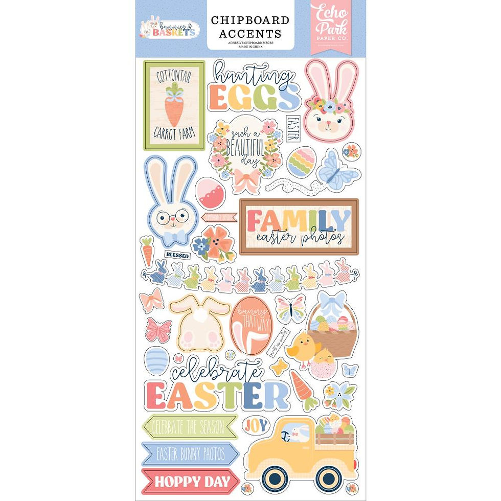 Echo Park Bunnies & Baskets Chipboard Accents 6"X13"