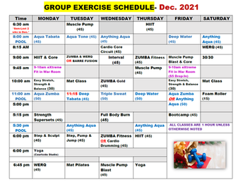 DAC Group Fitness Schedule