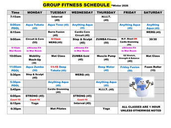 DAC Group Fitness Schedule-Winter 2026