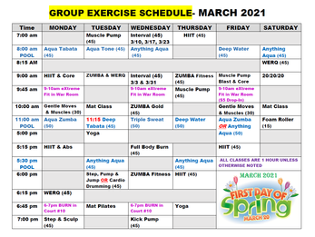 March Group Fitness Schedule