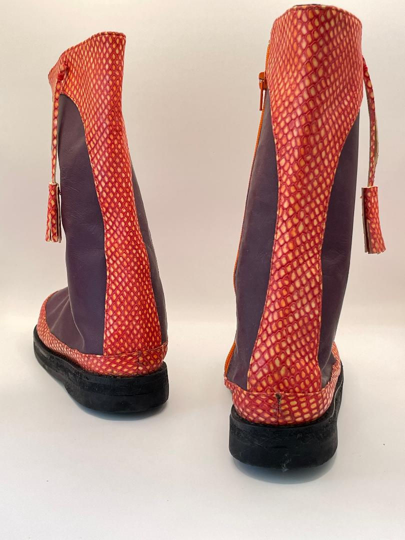 Thumbnail: Toddler Girls boots purple orange leather vintage