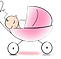 a drawing of a baby in a pink stroller