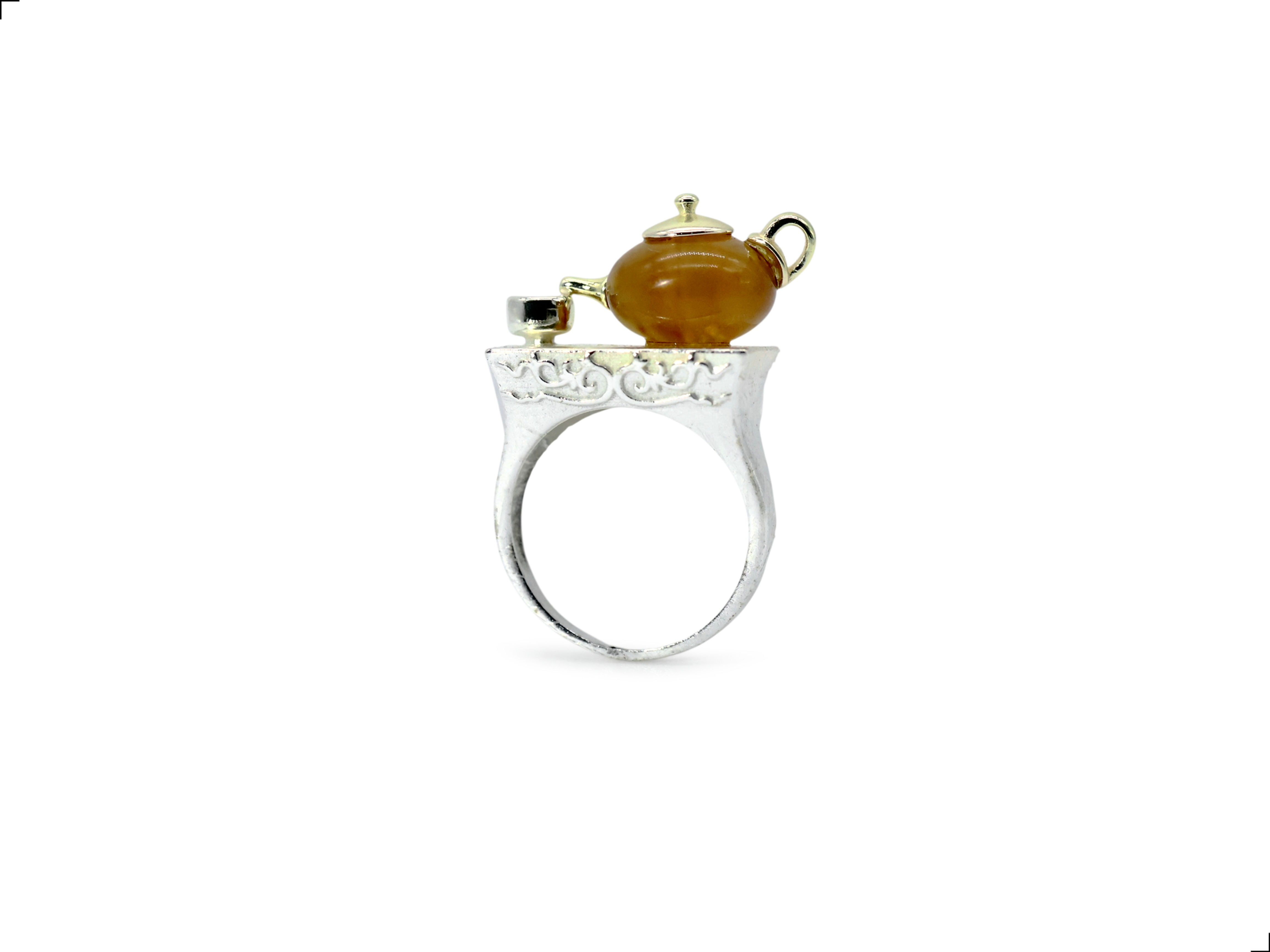 Anillo Ámbar Báltico Plata De 1ra Ley 925 Tetera
