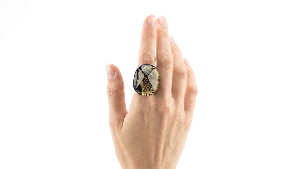 Miniatura: Anillo Murano Veneziano Negro Laminas Oro 24k