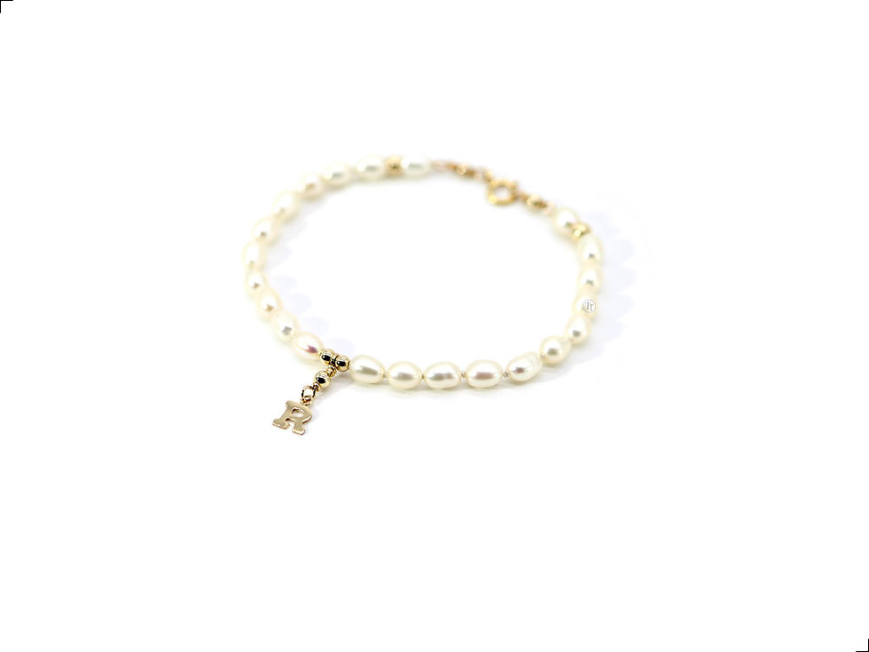Miniatura: Pulsera Perlas Oro Italiano 14k Letra R
