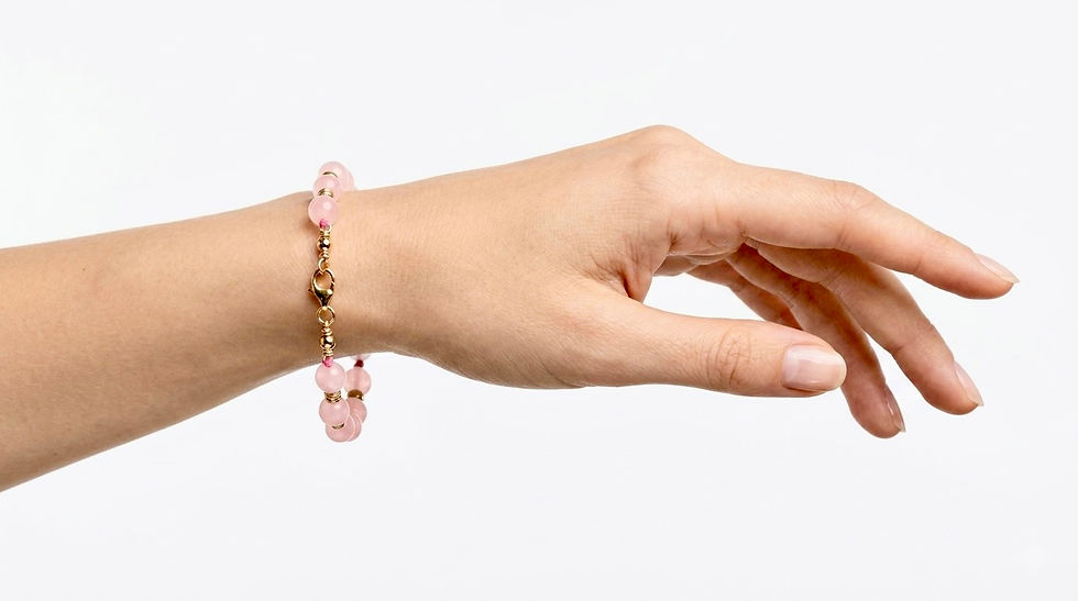 Miniatura: Pulsera Cuarzo Rosa Oro Italiano 14K