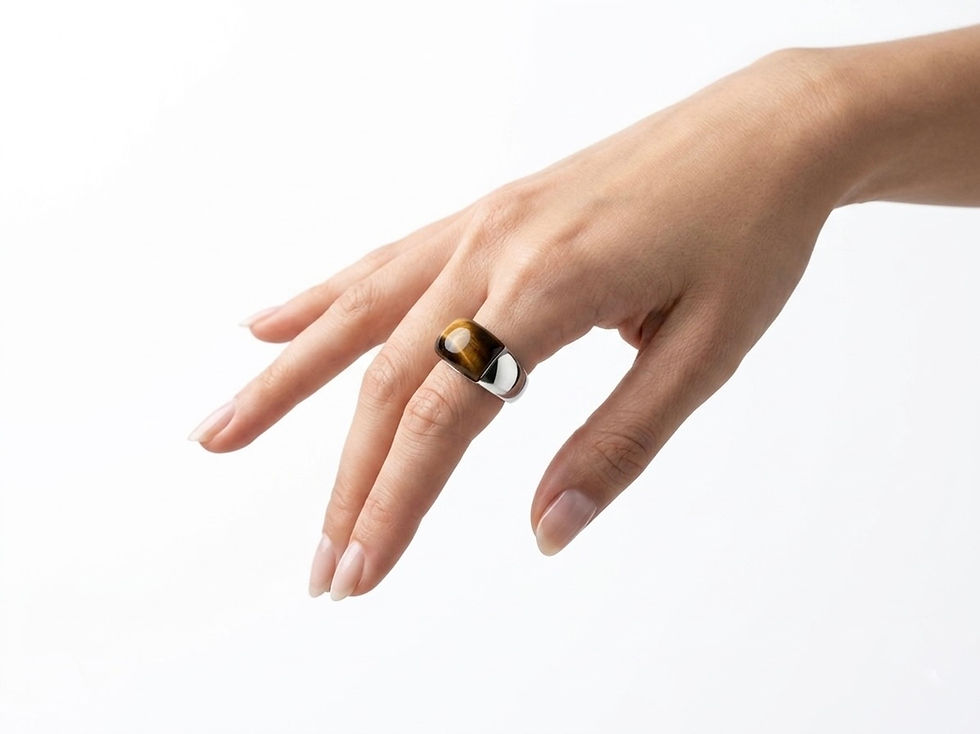 Miniatura: Anillo Ojo De Tigre Natural Titanio 18k Cúpula