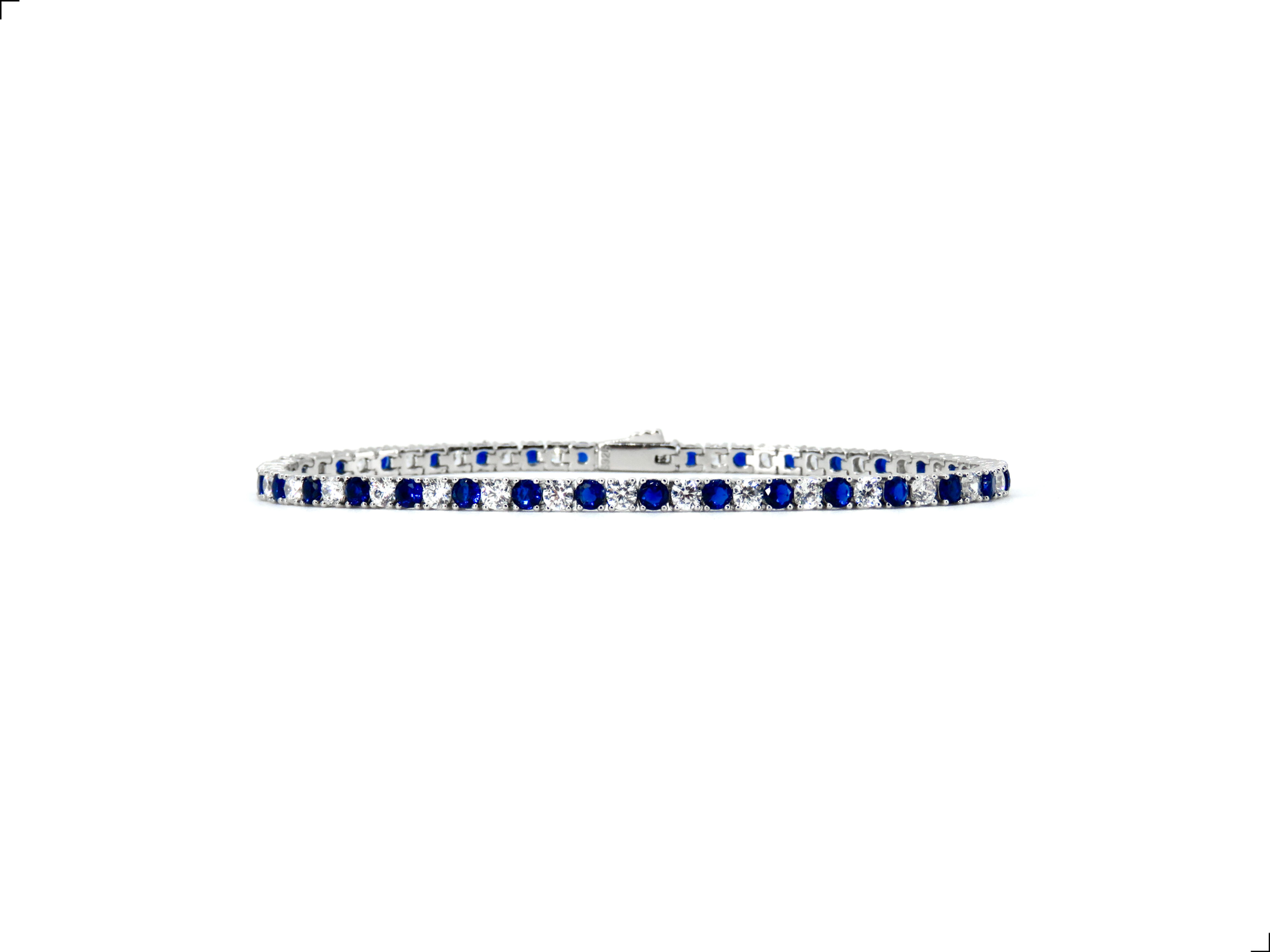Pulsera Tenis Plata 1ra Ley 925 Zafiros 2 Tonos 20 cms