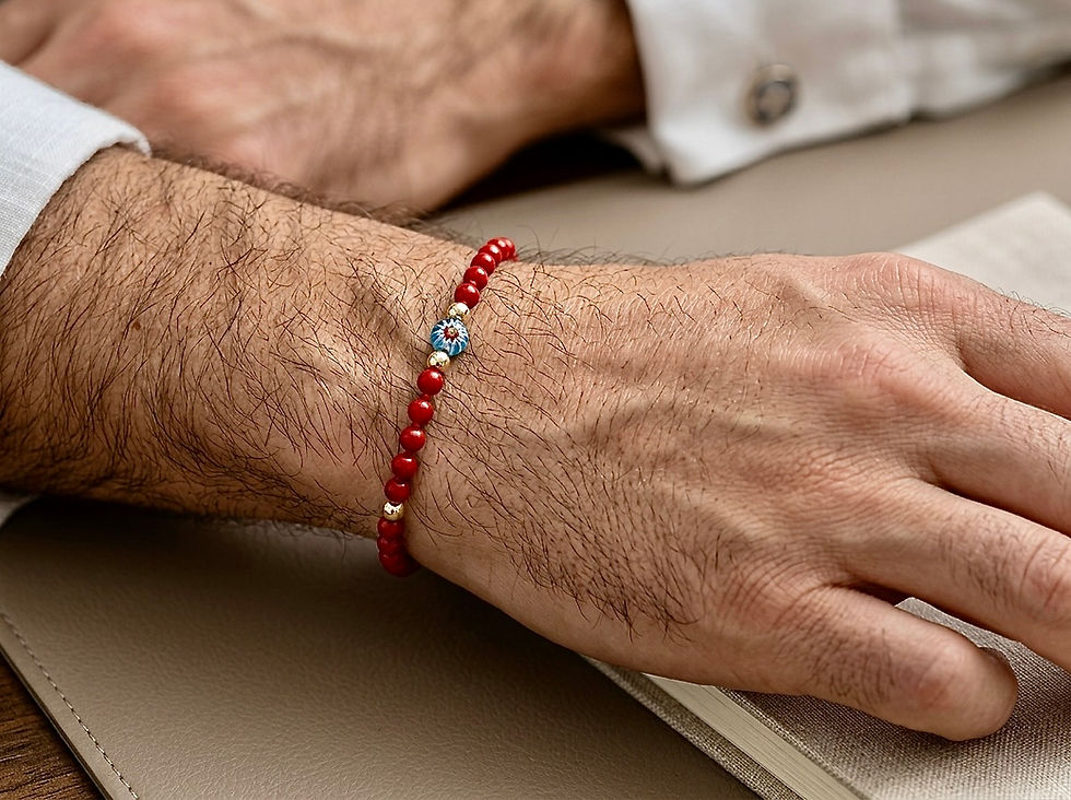 Miniatura: Pulsera Coral Five Ojo Turco Oro Italiano 14k