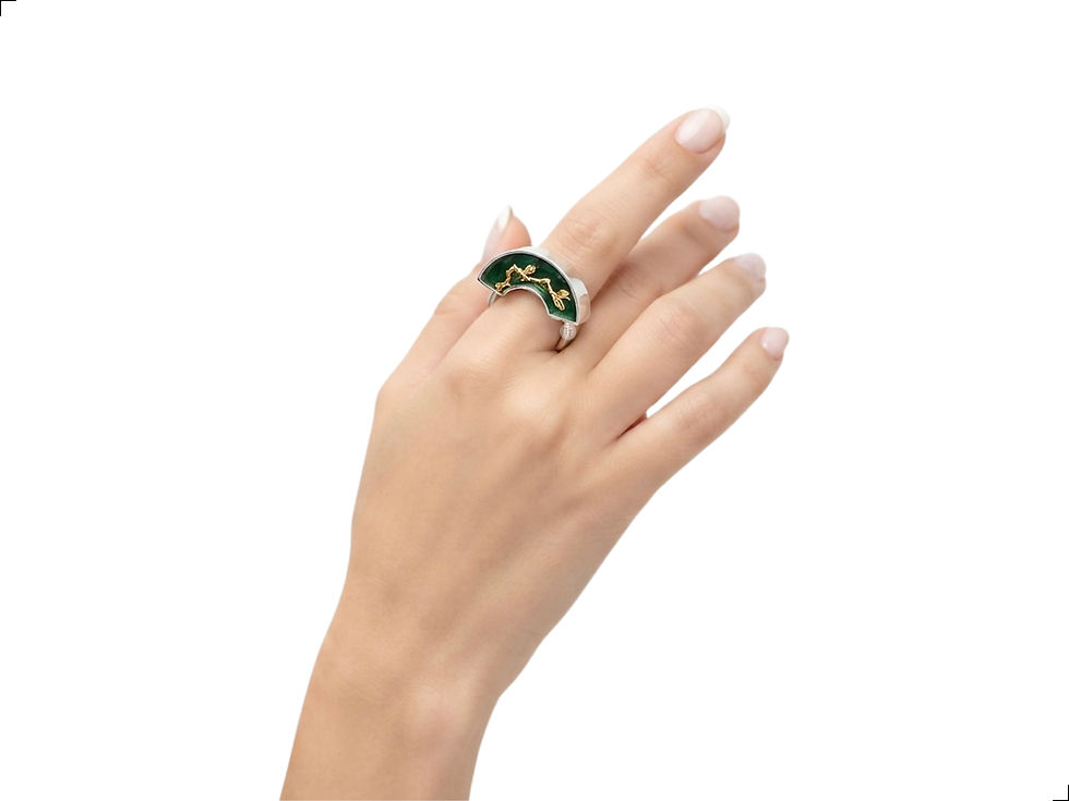 Miniatura: Anillo Jade Plata 1ra Ley 925 Media Luna Guía Flor