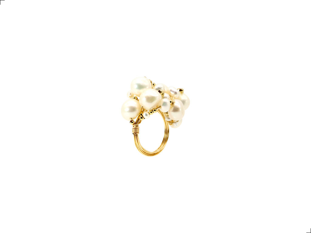 Anillo Perla Barroca Racimo Hilos Gold Filled 18k