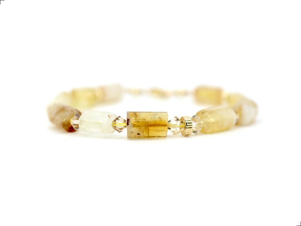 Pulsera Citrino Tubular Oro Italiano 14k