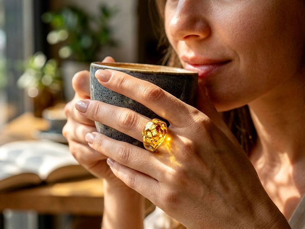 Miniatura: Anillo Anémona Resina Epóxica Laminas Oro
