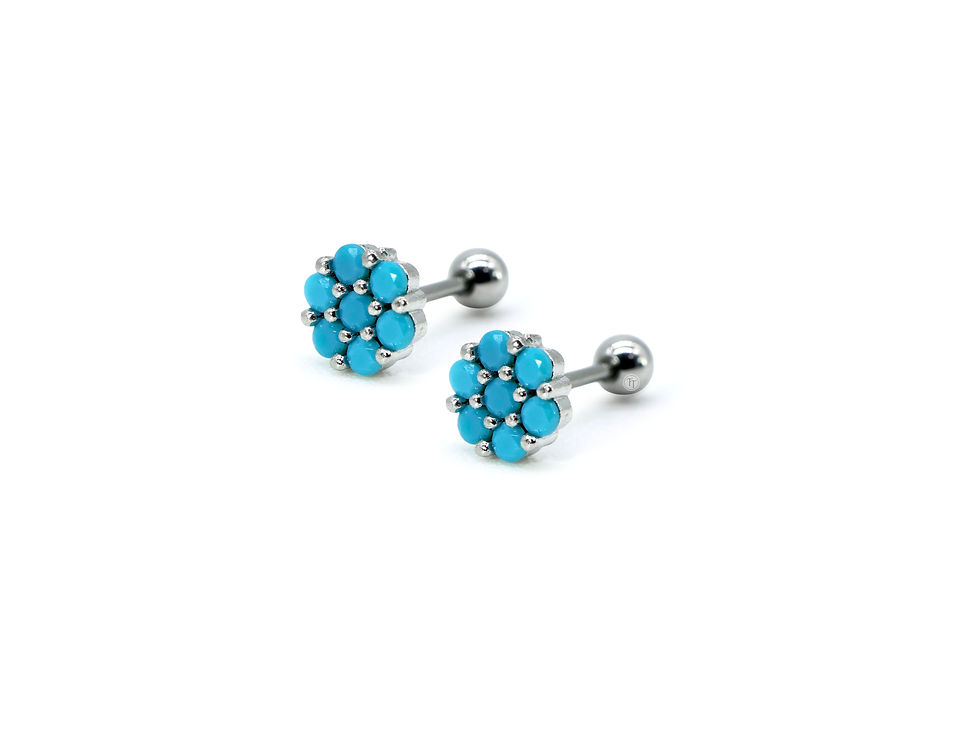 Miniatura: Aretes Turquesa Titanio 18k Flor