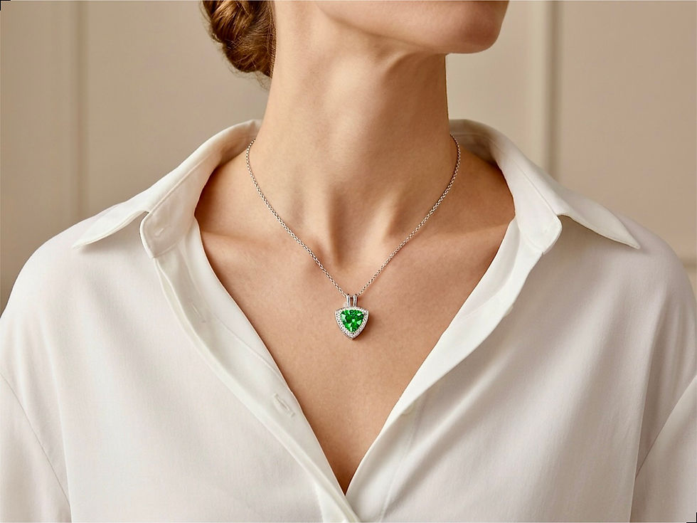 Miniatura: Collar Esmeralda Plata 1ra Ley 925 Solitario Triangle