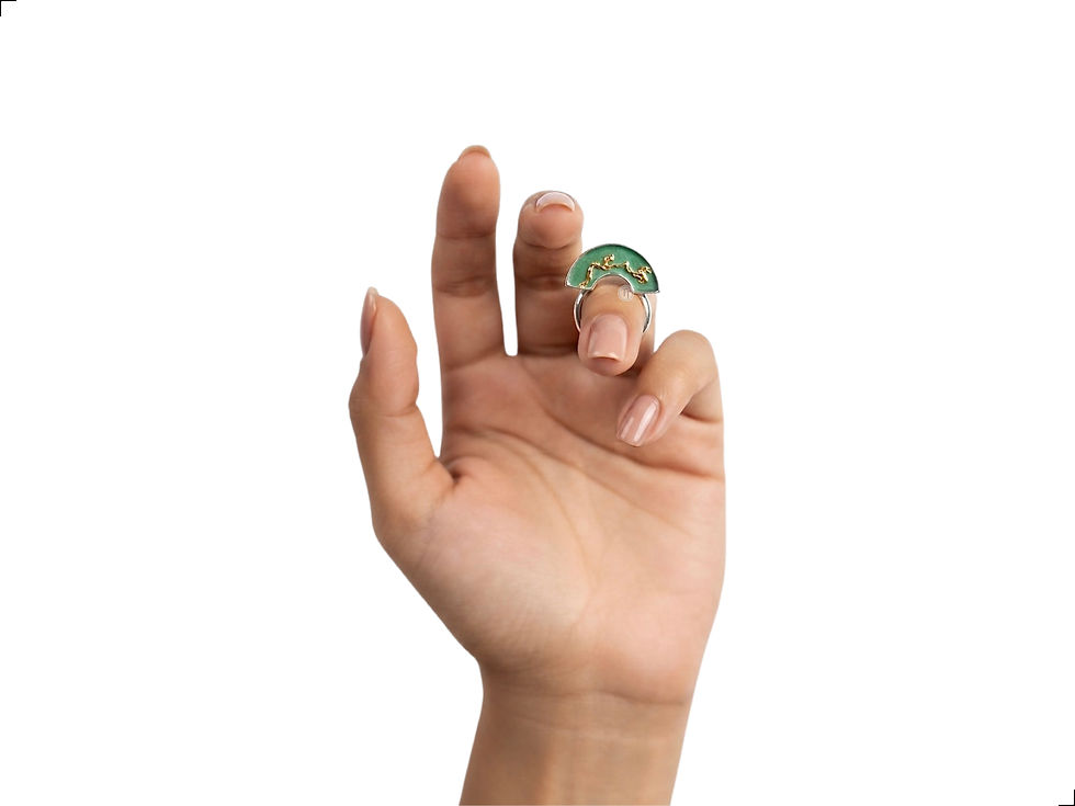 Miniatura: Anillo Jade Plata 1ra Ley 925 Media Luna Guía Flor