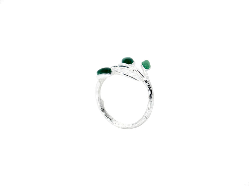 Miniatura: Anillo Hojas Jade Natural Plata De 1ra Ley 925