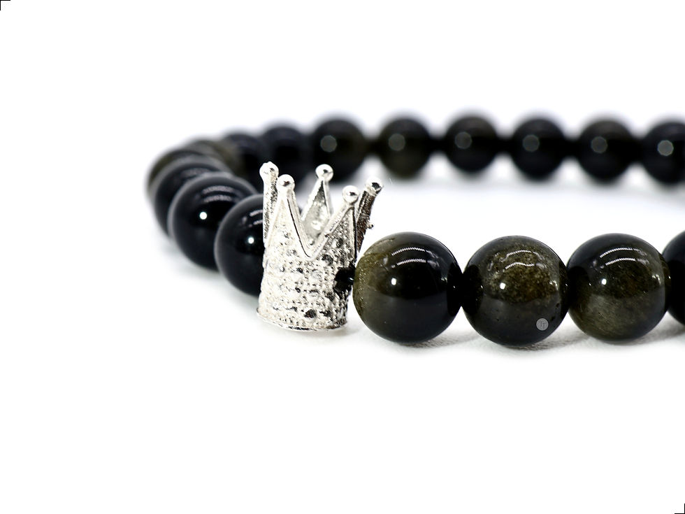 Miniatura: Pulsera Obsidiana Corona Plata 1ra Ley 925