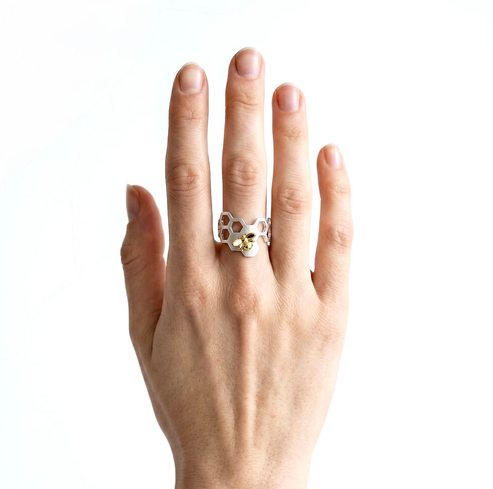 Miniatura: Anillo Panal Abeja Plata 1ra Ley 925