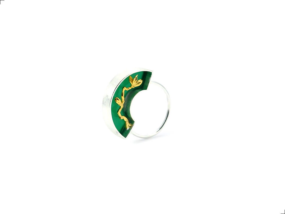 Miniatura: Anillo Jade Plata 1ra Ley 925 Media Luna Guía Flor