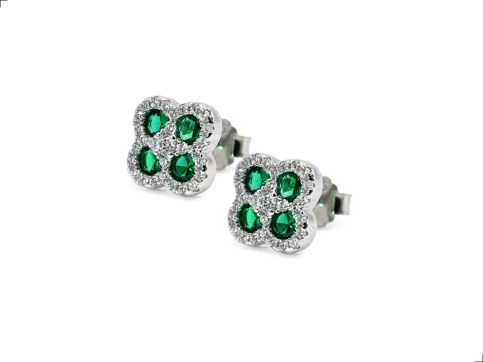 Miniatura: Aretes Trebol Esmeralda Plata De 1ra Ley 925