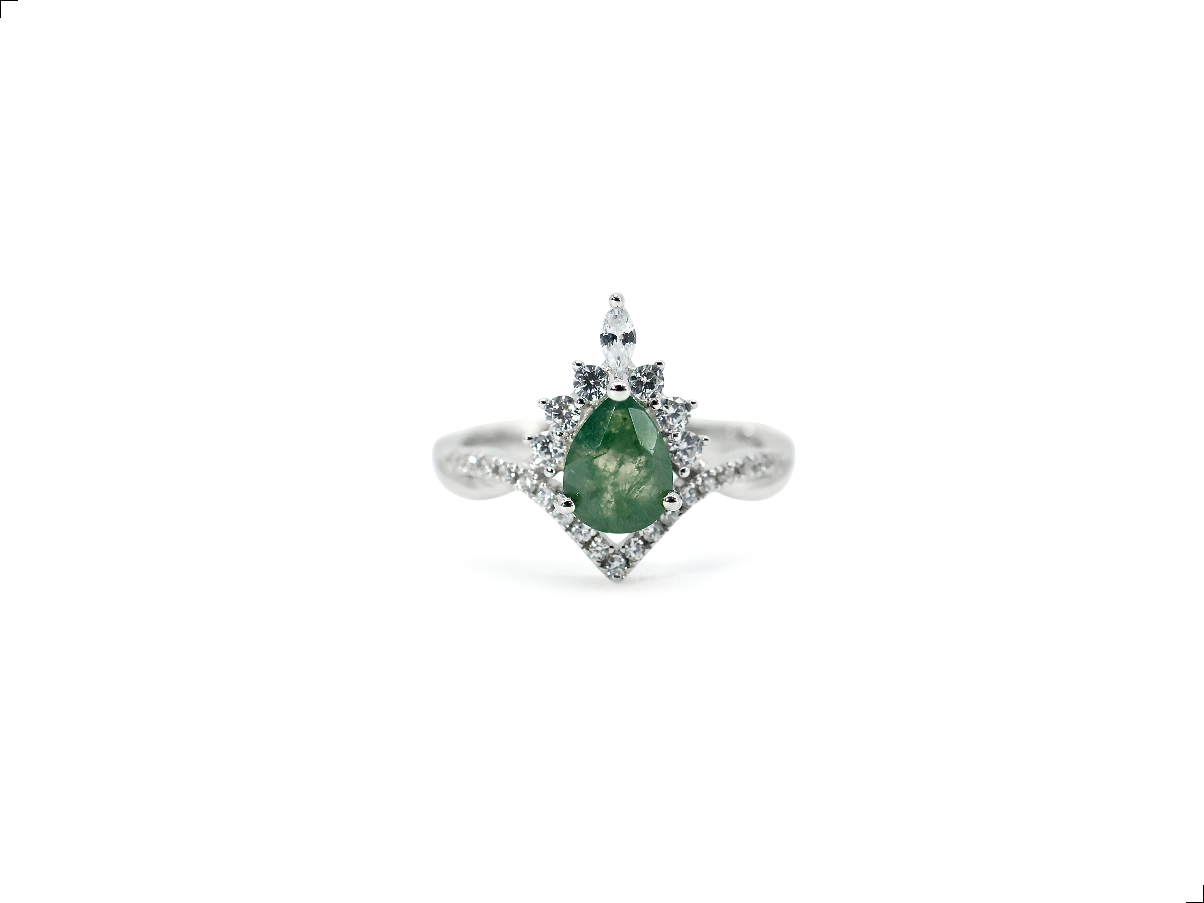 Anillo Ágata Musgo Plata 1ra Ley 925 Crown Drop