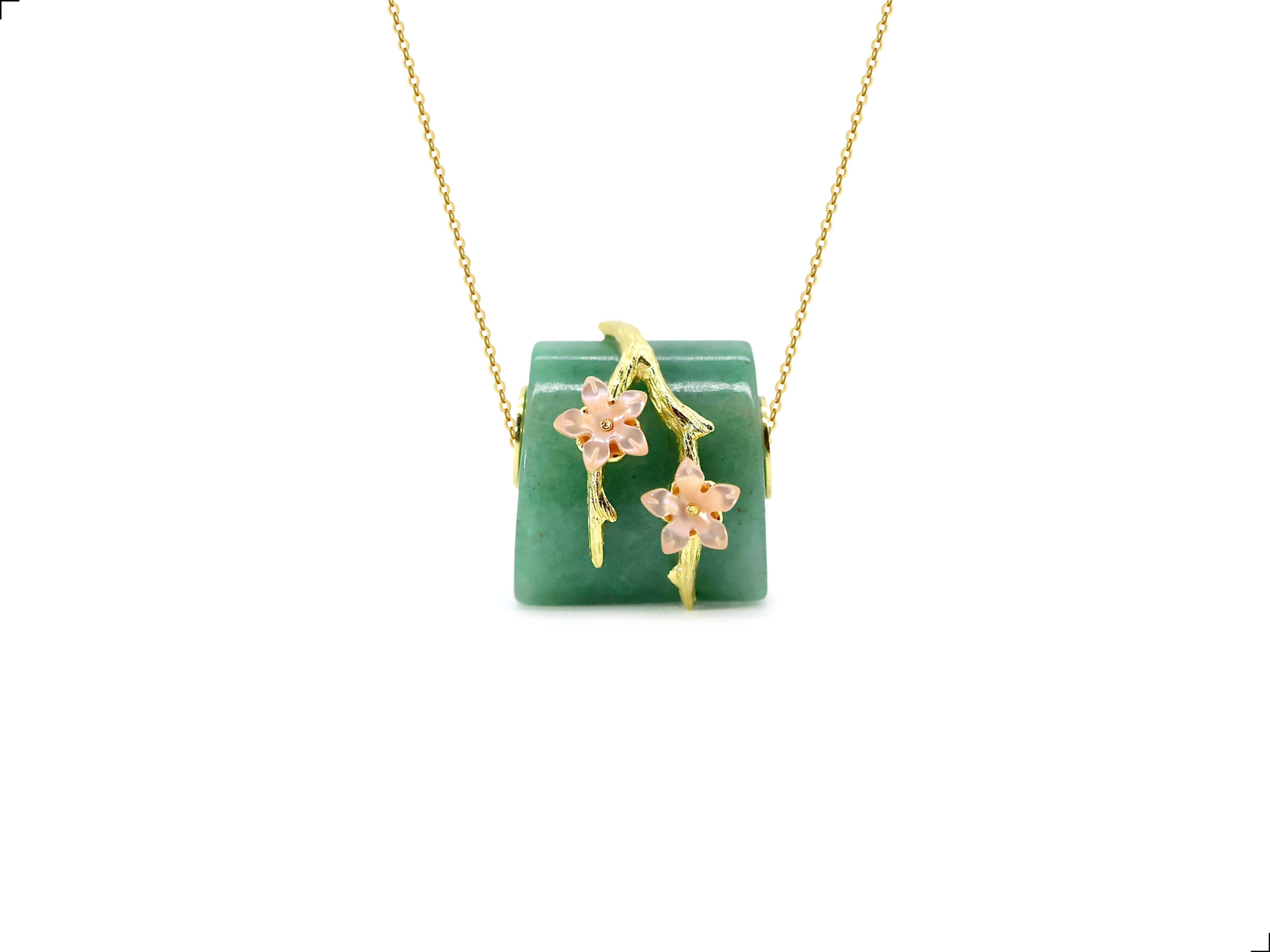 Collar Jade Fiori Coral Natural Plata 1ra Ley 925 Gold