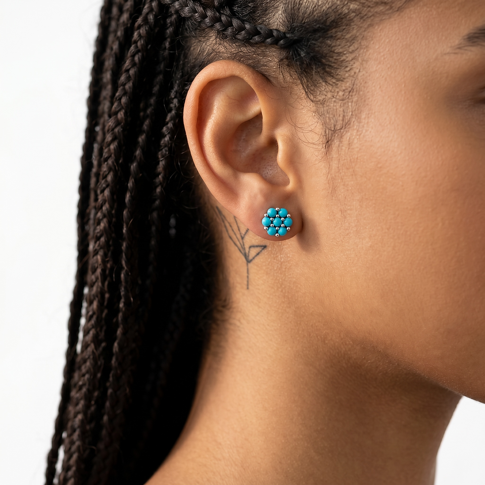 Miniatura: Aretes Turquesa Titanio 18k Flor