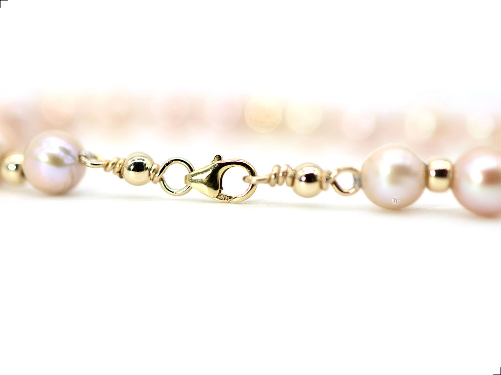 Miniatura: Pulsera Perlas Salmón Oro Italiano 14k
