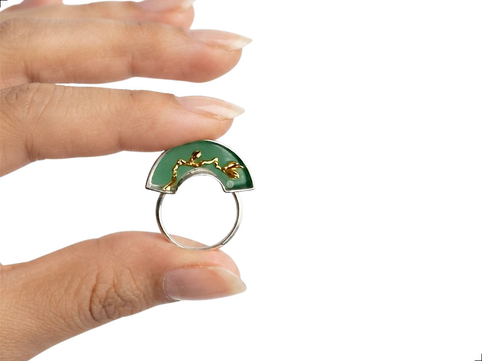 Miniatura: Anillo Jade Plata 1ra Ley 925 Media Luna Guía Flor