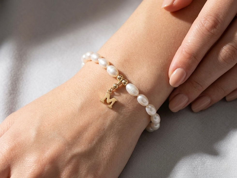 Miniatura: Pulsera Perlas Oro Italiano 14k Letra M
