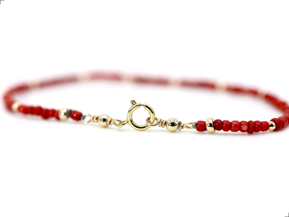 Miniatura: Pulsera Coral Protección Oro Italiano 14k