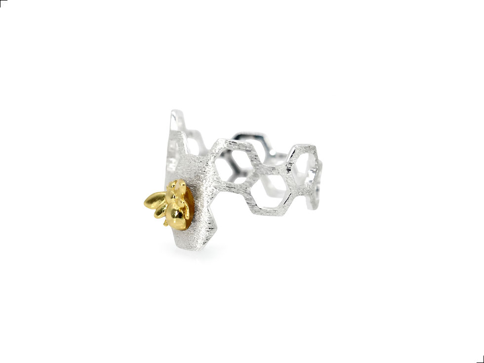 Miniatura: Anillo Panal Abeja Plata 1ra Ley 925