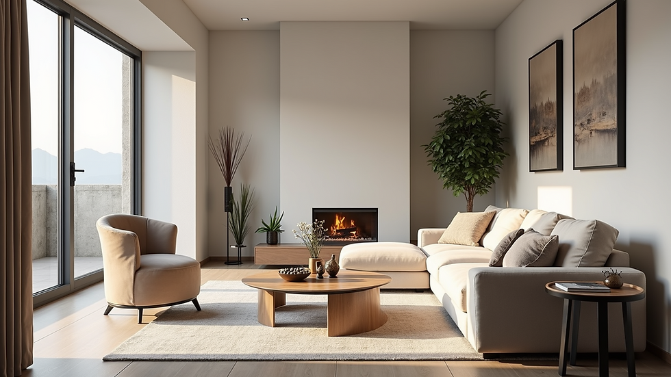 Vista di un soggiorno moderno con mobili eleganti e decorazioni minimaliste