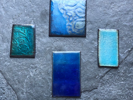 3 gorgeous blue transparent enamels on copper!