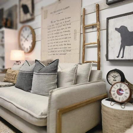 Suiting Farmhouse, Modern and Costal design styles, this upholstered sofa comfortably seats three and is crafted from solid wood.
