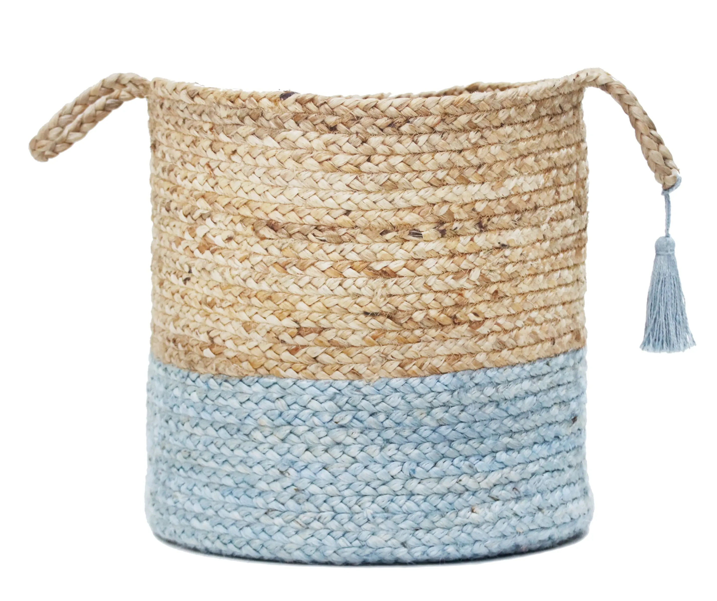 Two-Tone Natural Jute Woven Decorative Storage Basket 17"