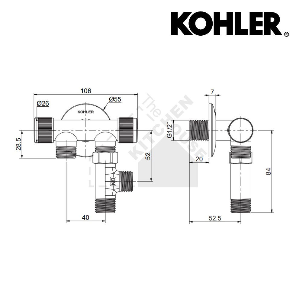 縮圖：KOHLER 四通角閥-K-33984T-9 共2色  K-33984T-9-BL黑 K-33984T-9-CP鉻